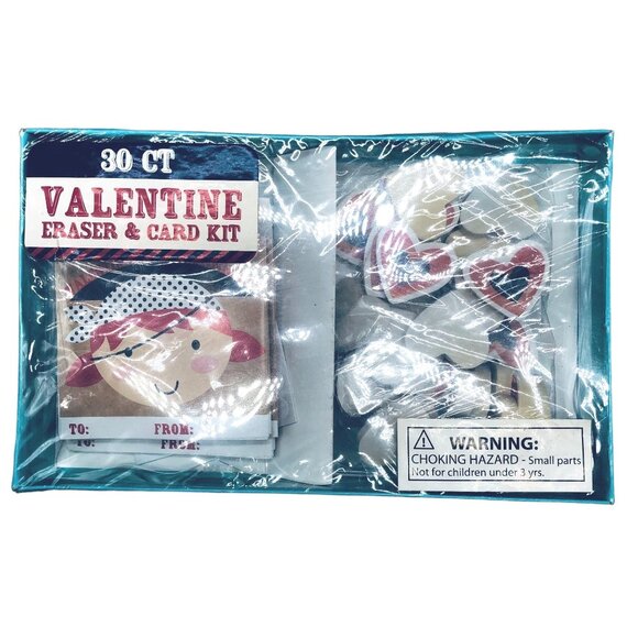 Valentine eraser card kit includes 30 erasers 30 cards 30 count sticky READ NEW - Picture 2 of 6